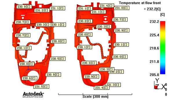 optima-temperature-settings Moldflow analysis showing optimal temperature settings for injection moulding.